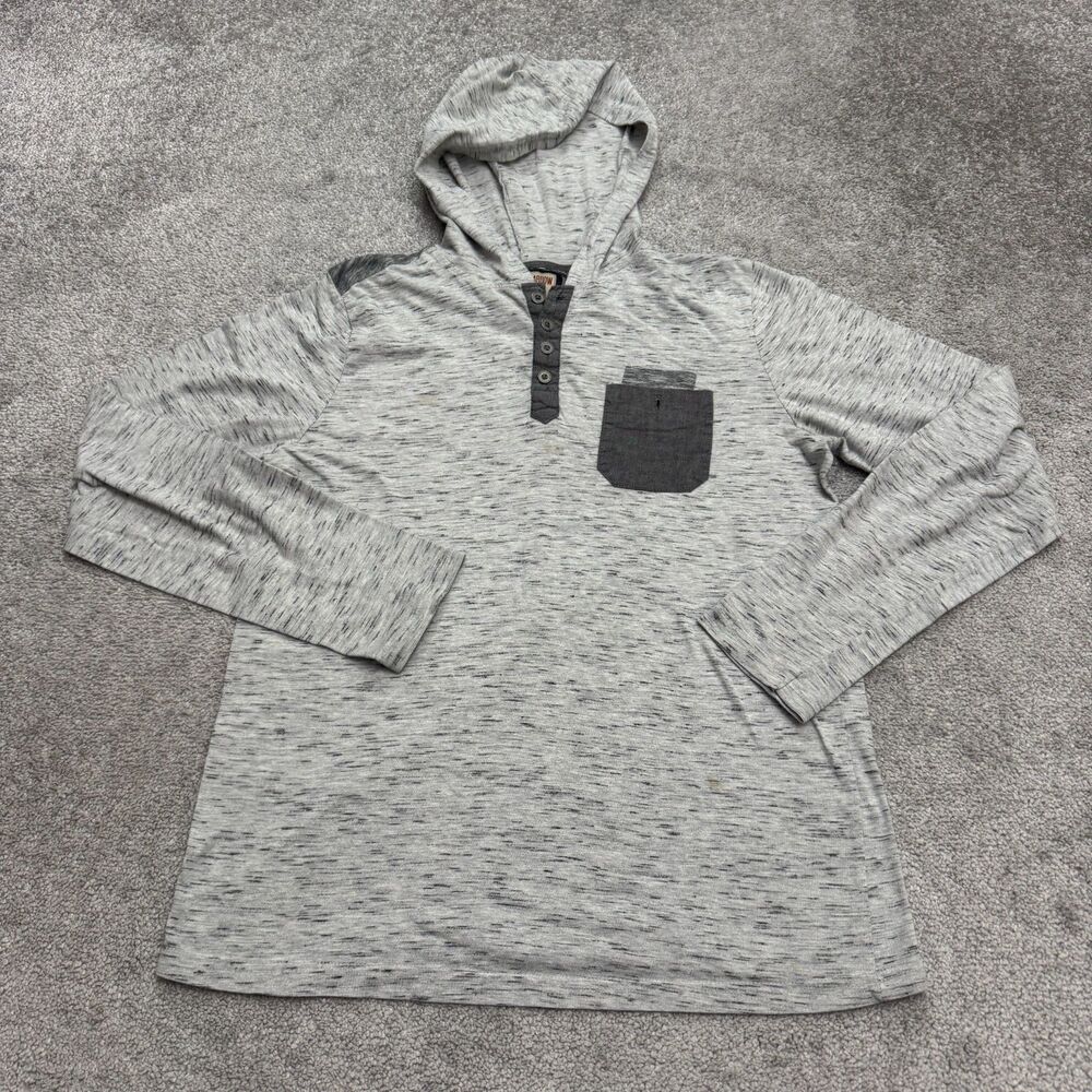 Hudson Barrow Henley Hoodie Shirt Mens Large Heather Gray Long Sleeve Cotton